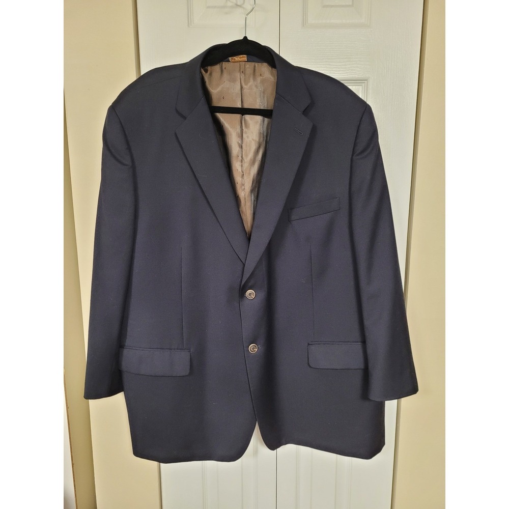 JOSEPH & FEISS Gold Mens Navy Blue 100% Wool Sport Coat Sz 52R Sleeve 32in